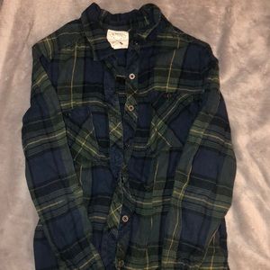 green and blue flannel button up